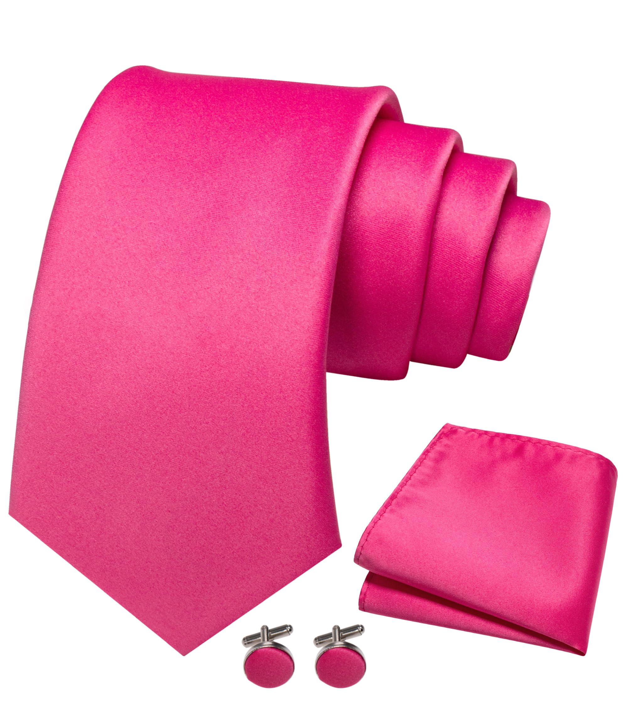 JEMYGINSSolid Color Tie and Pocket Square with Cufflinks Set for Men