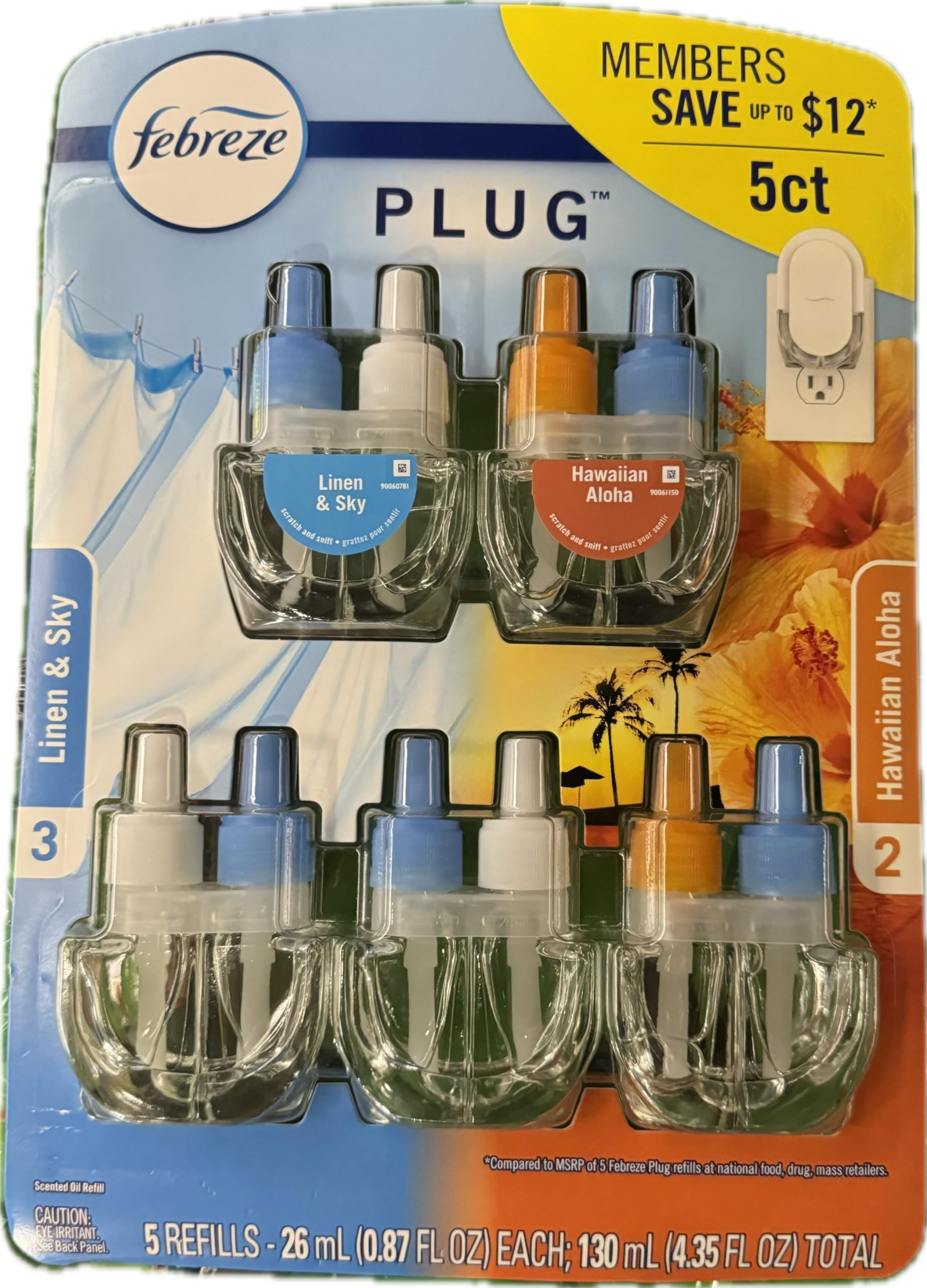 Generic Plug in Air Fresheners, Linen & Sky, Hawaiian Aloha,Febreze Odor Eliminator for Strong Odors 5 Oil Refills