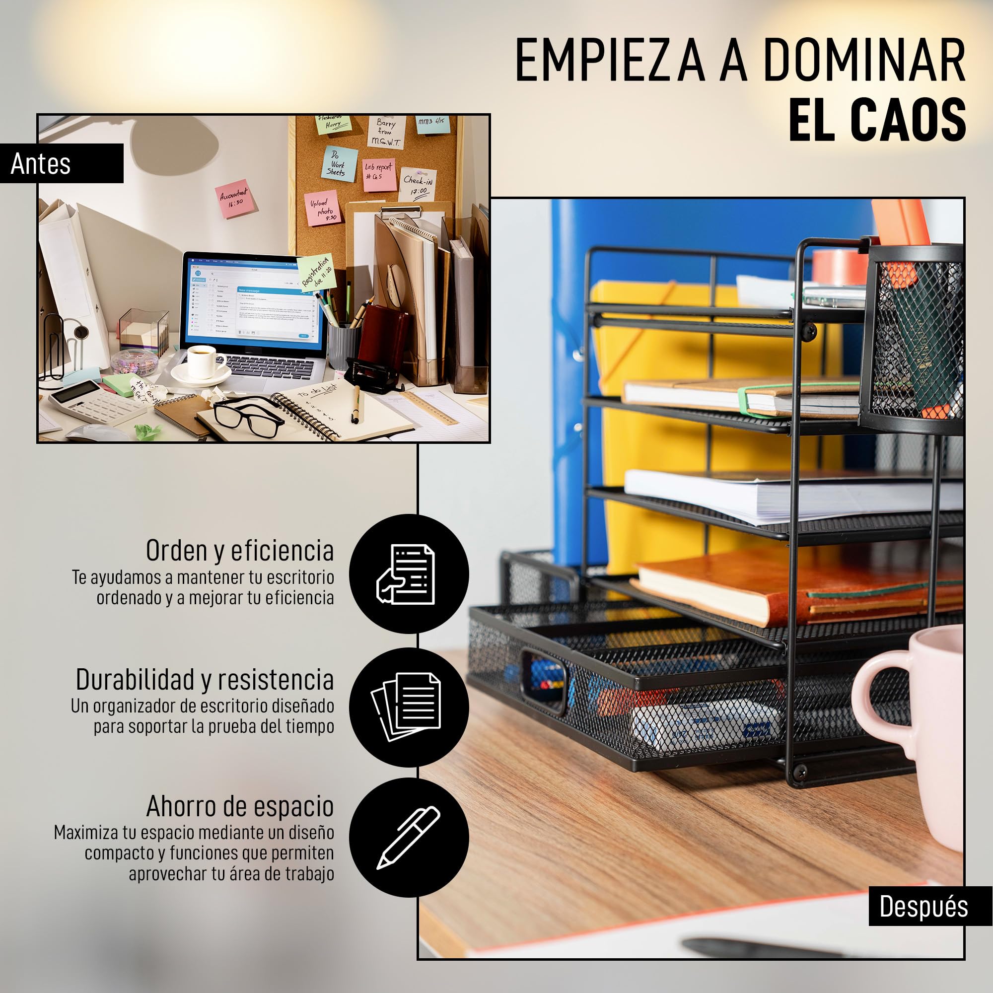 Organizador Escritorio 5 Bandejas Archivadores Cajon Portalapices Documentos Carpetas Folios Oficina Libretas Patentado