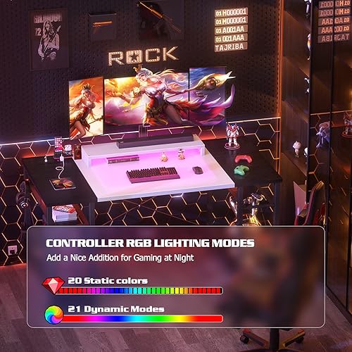 Miniatura 5 de Armocity - Escritorio para computadora con luces LED, escritorio de 55 pulgadas con toma de corriente y USB, escritorio grande reversible con