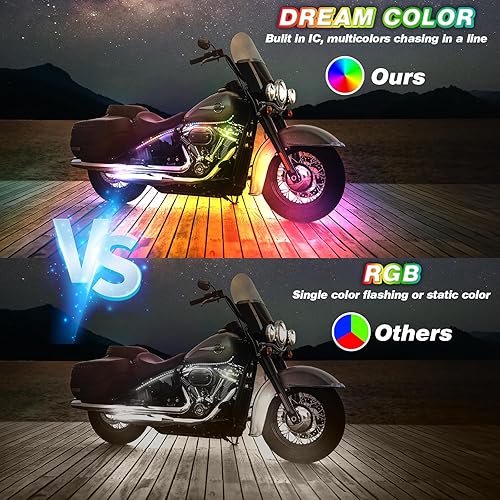 Miniatura 2 de Dreamcolor RGB+IC - Kit de luces LED para motocicleta con control remoto APPRF, luces LED de neón de 12 V, impermeable, multicolor para Harley Honda