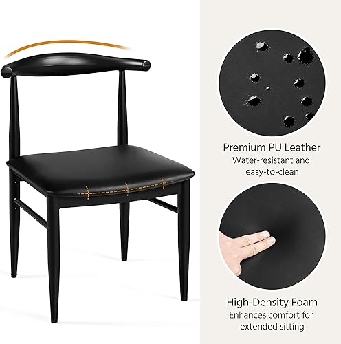 Miniatura 5 de Yaheetech Juego de 2 sillas de comedor de cuero modernas de mediados de siglo con respaldo sin brazos y patas de metal para cocina, sala de estar,