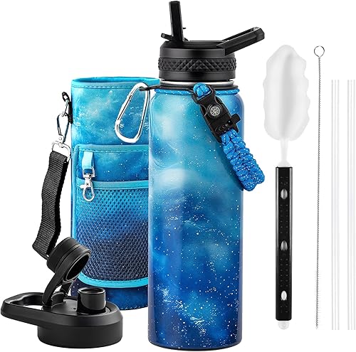 Miniatura 26 de Botella de agua aislada de 24 onzas, de acero inoxidable con triple pared al vacío (fría durante 48 horas, caliente durante 24 horas), a prueba de