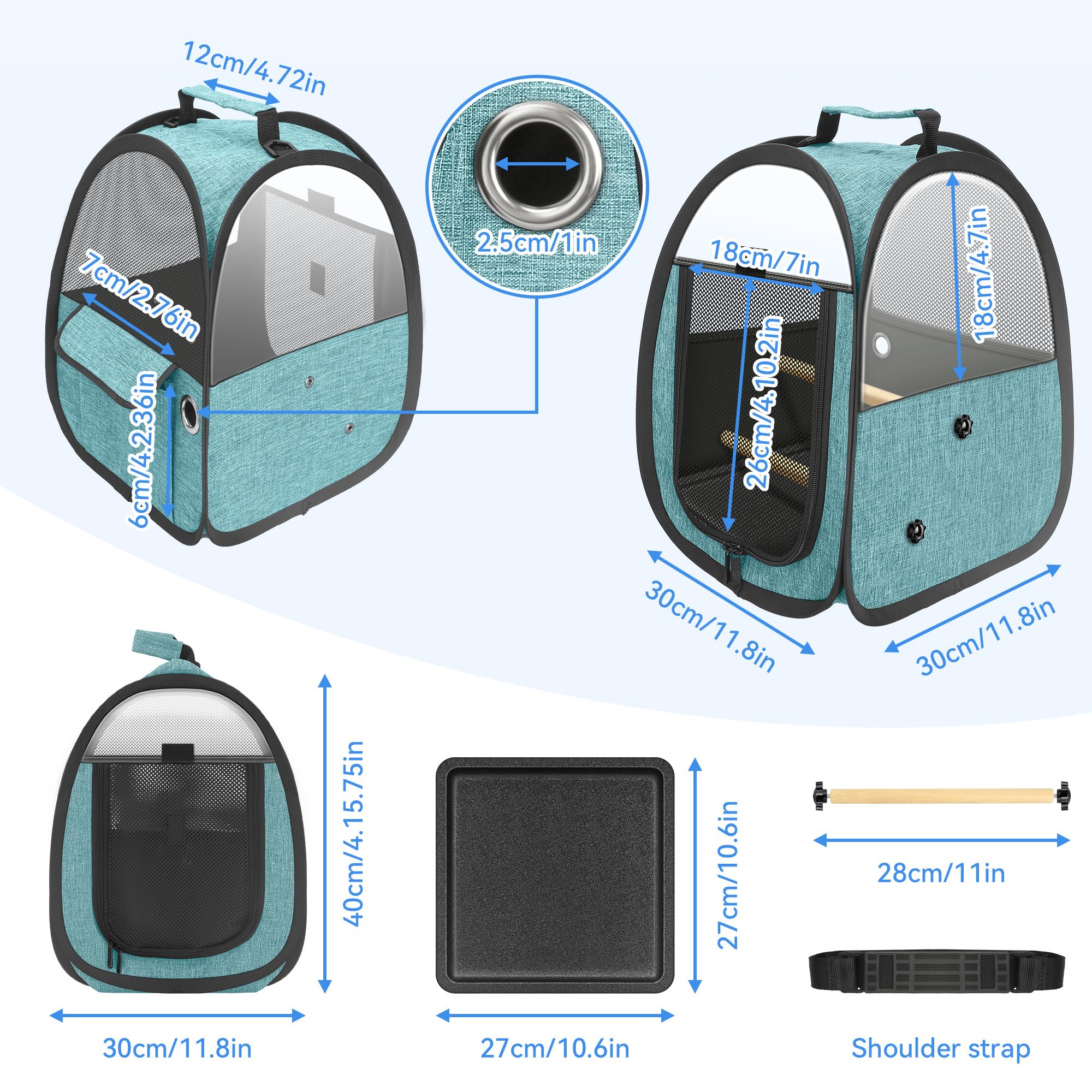 Akinerri Transportador de Viaje para pájaros, Bolsa de Viaje para pájaros pequeños, Jaula de Viaje Transparente y Transpirable, Incluye Percha y Bandeja Inferior