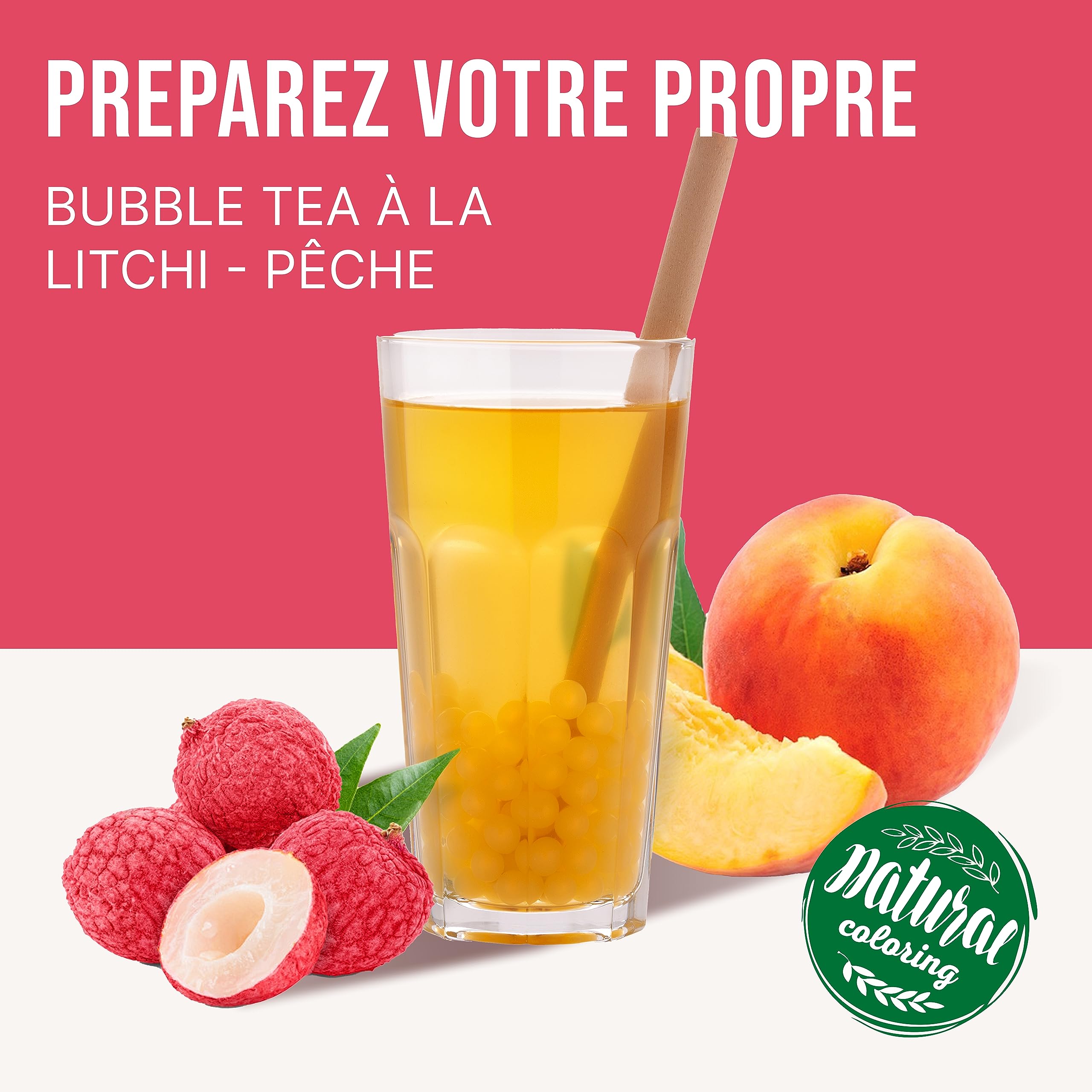 INSPIRE FOOD Kit Bubble Tea Complet | Litchi Boba & Pêche Sirop | Kit Bubble Tea avec Perles Popping Boba et Sirop - 100% vegan et sans gluten, sans colorant artificiel
