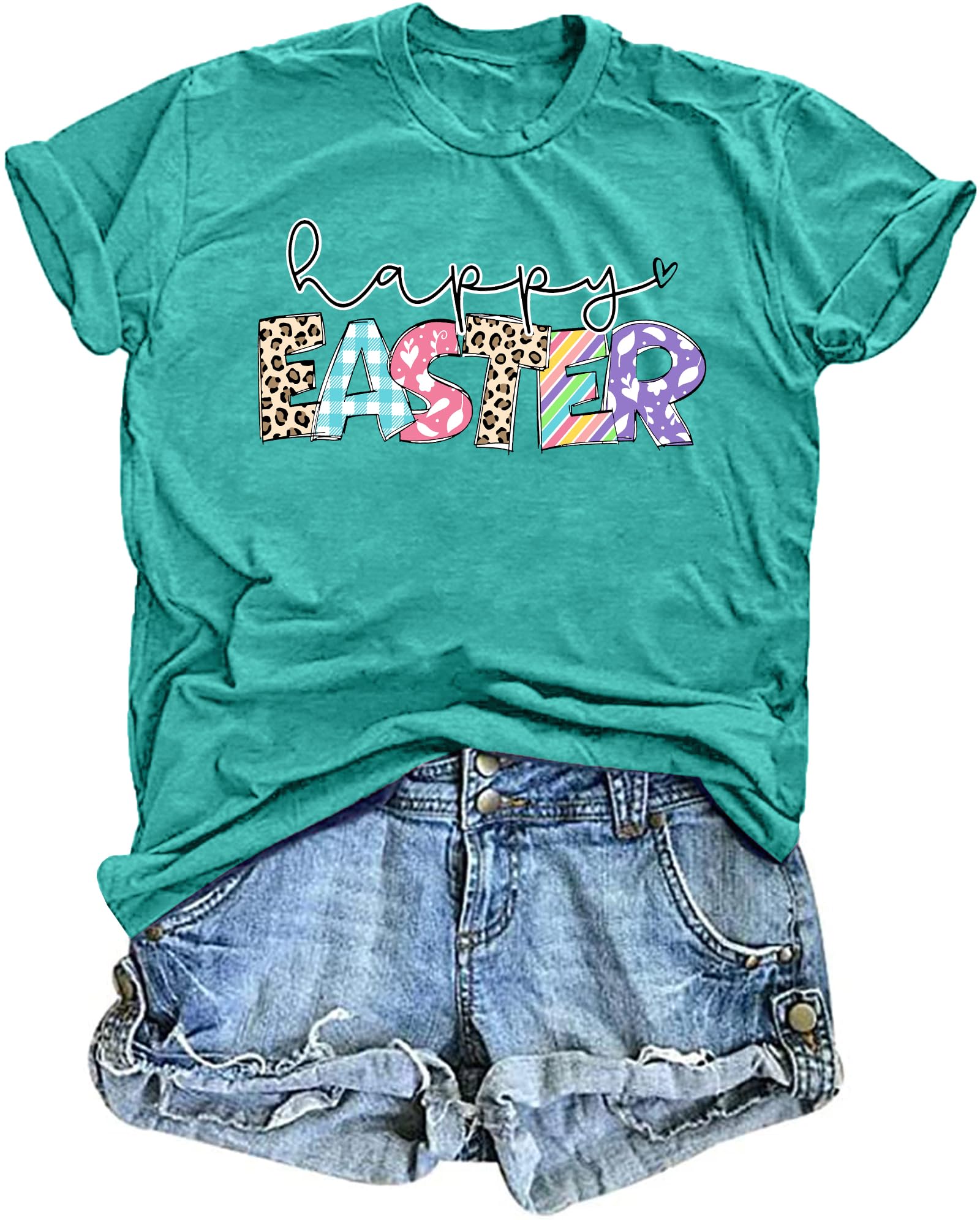 Women Happy Easter T Shirt Bunny Rabbit Graphic T-Shirt Funny Letter Printed Shirts Short Sleeve Tops