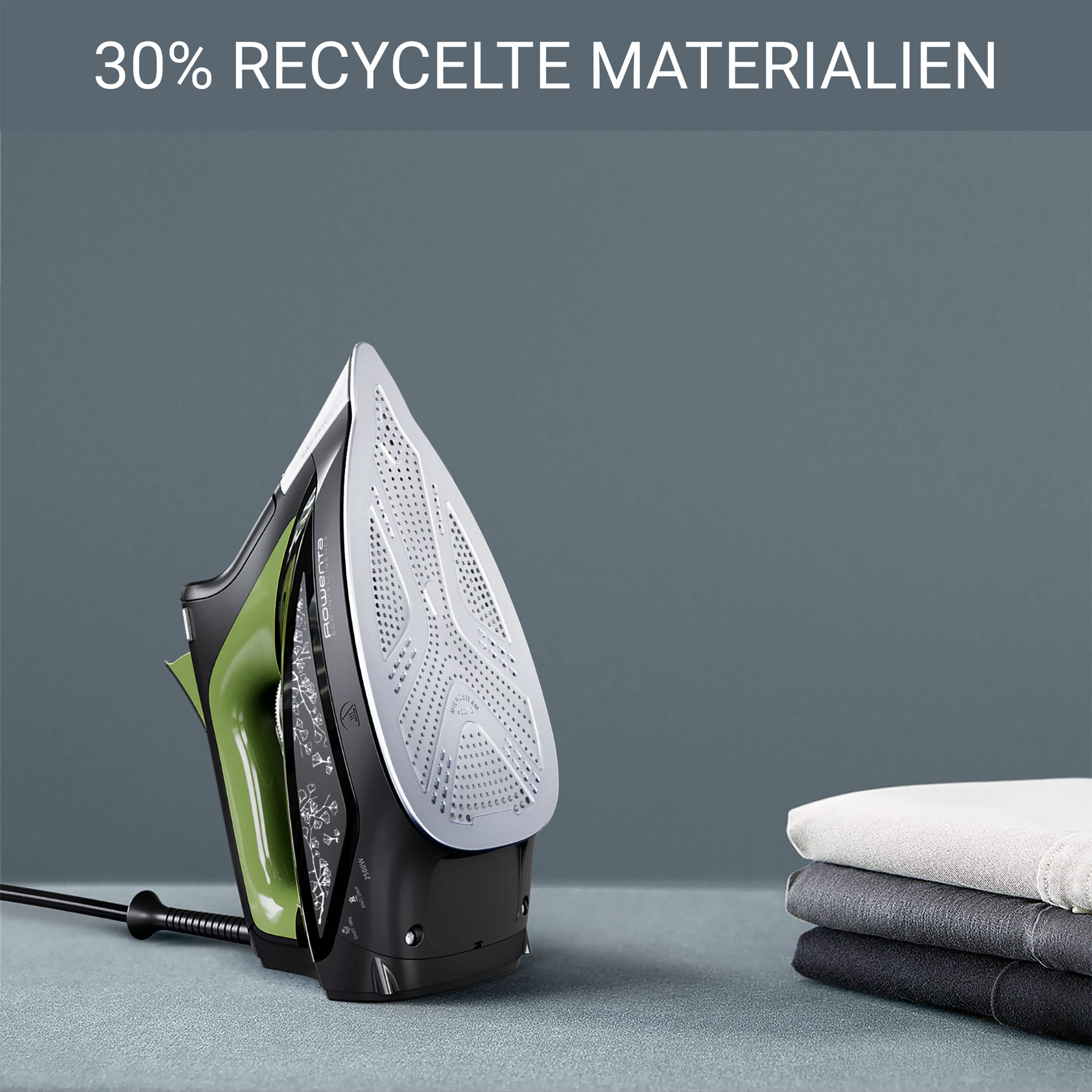 Rowenta Eco Intelligence Dampfbügeleisen, 2700 Watt, kontinuierliche Dampfabgabe: 45 g/Min., Dampfstoß: 180 g/Min., Microsteam400 HD 3De Laserbügelsohle, Anti-Tropf-Funktion, schwarz/grün, DW6330