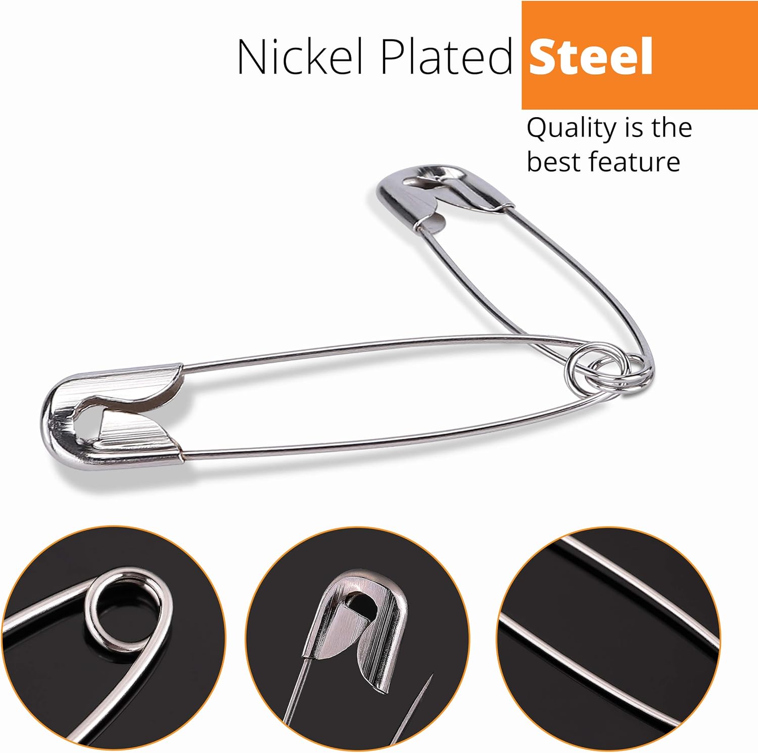 Wenrook Safety Pins Assorted 4-Size Pack of 150 - Nickel Plated Steel, Rust Resistant, Perfect for Clothes, Crafts, Sewing, Pinning and More