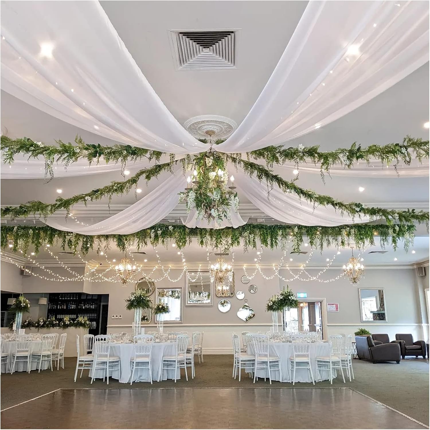 Chiffon Ceiling Drapes 6 Panels 5ftx20ft Long White Vaulted