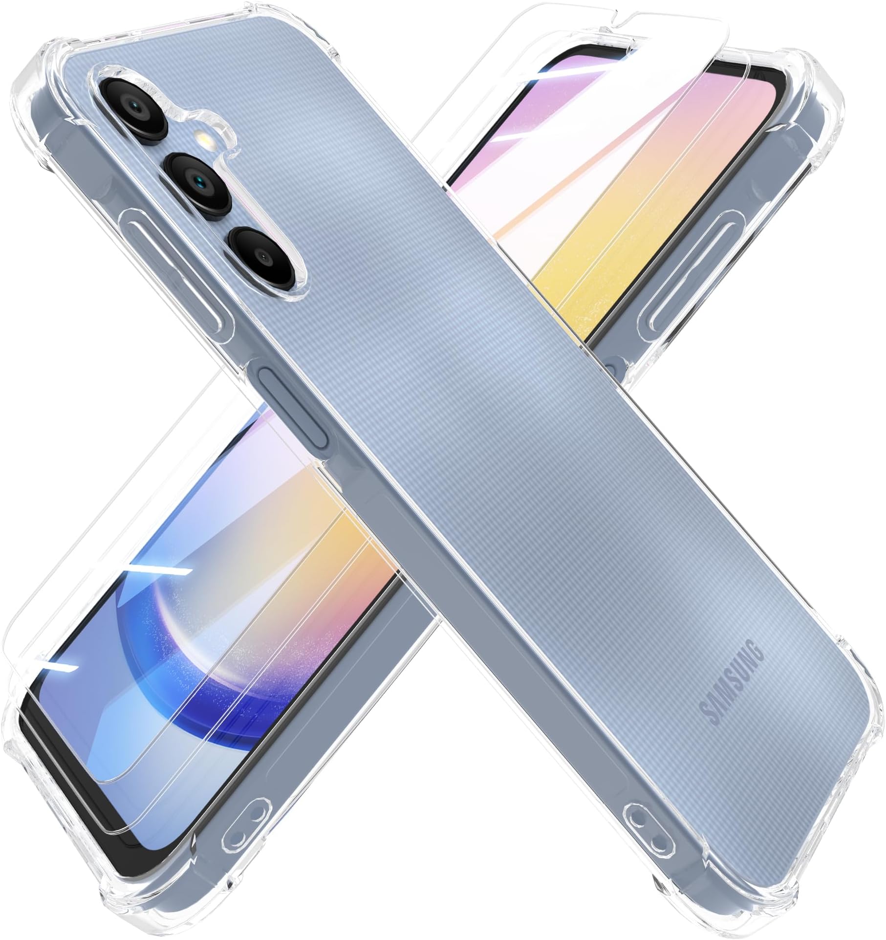 HTDELECCase for Samsung Galaxy A25 5G + [Pack of 2] Protective Film, Transparent [Anti-Yellow] Thin Mobile Phone Case Clear Soft TPU Silicone Protective Case Cover - Clear