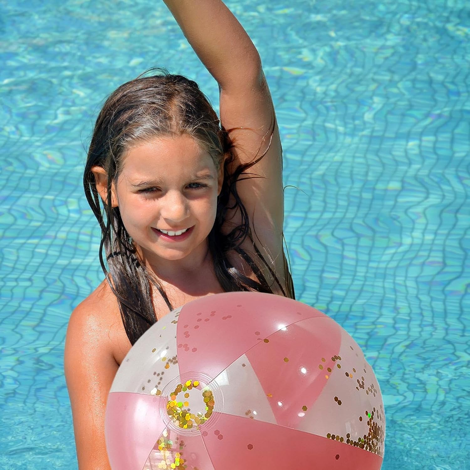 Beach Ball Toy - Large Inflatable Ball for Water Games Outdoor Play | Bright Patterned PVC Construction, Quick Inflation, Compact Storage, Fun Accessory for Parties, Pools Vacations 5.75 in