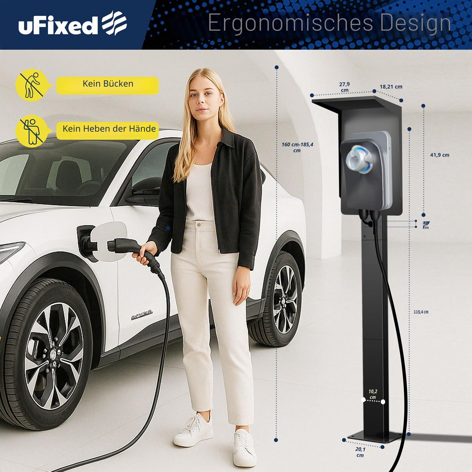 EV Ladesäule mit Dach – Wetterfester Standfuß für Wallbox, geeignet für Tesla Gen3, Mobile Connector & Typ 2 / J1772 Ladegeräte | EUIPO Reg. Nr. 015116807-0001