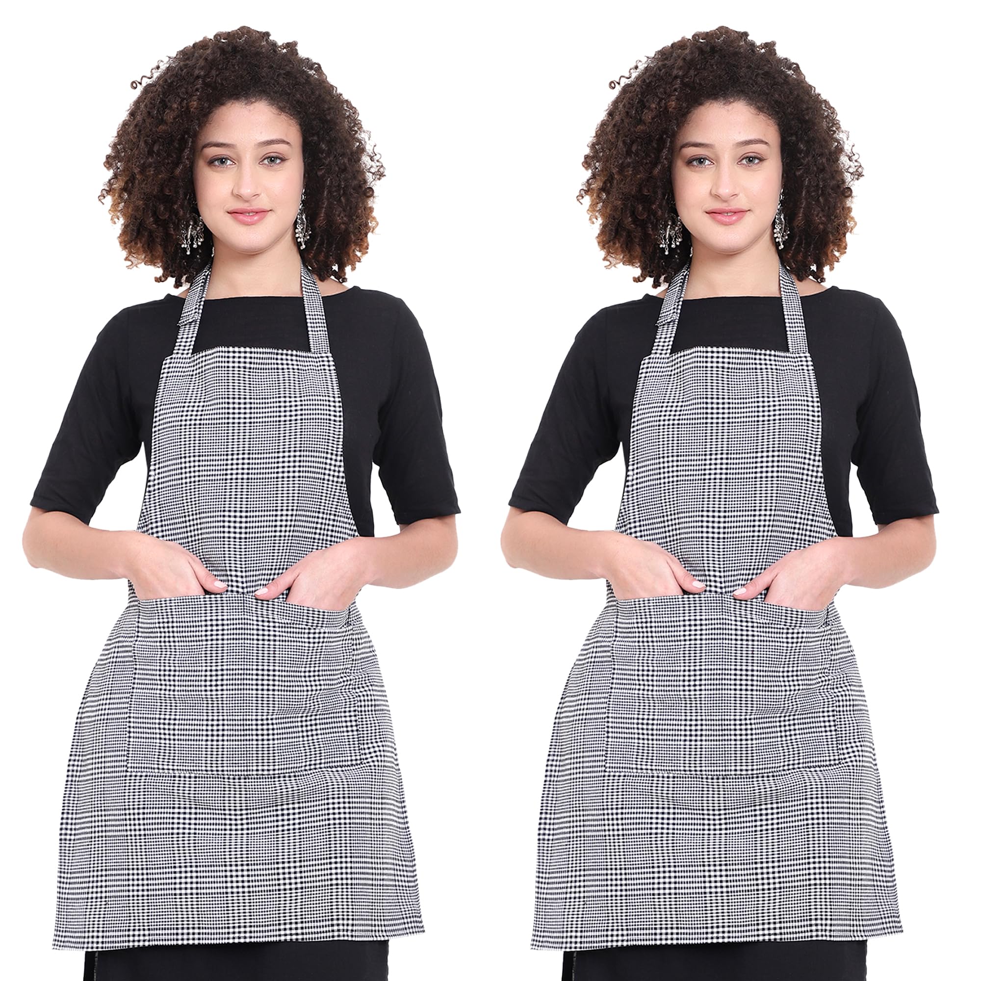 GLUN® Delantales de cocina pequeños, color blanco y negro, a cuadros, ajustable, delantal de chef