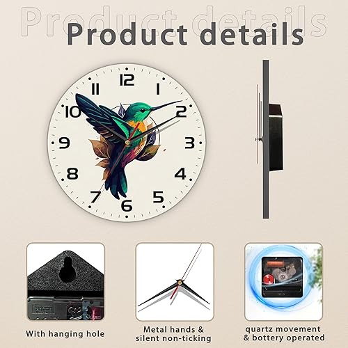 Miniatura 3 de Flaying Hummingbird - Reloj de pared silencioso sin tictac, funciona con pilas, 10 pulgadas, decoración del hogar para sala de estar, cocina,