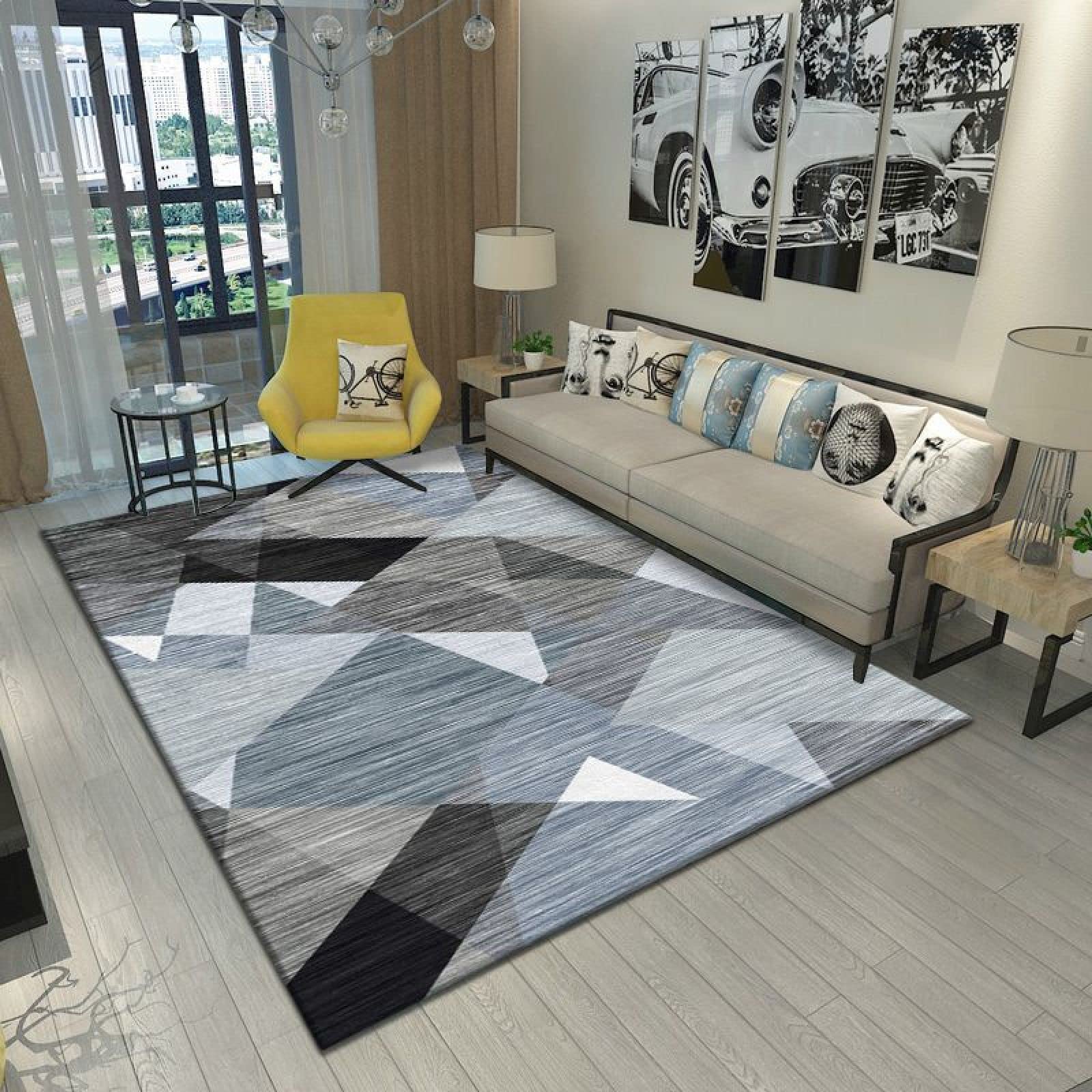 Tapis de chambre 90x150 cm géométrique bleu noir gris - 8