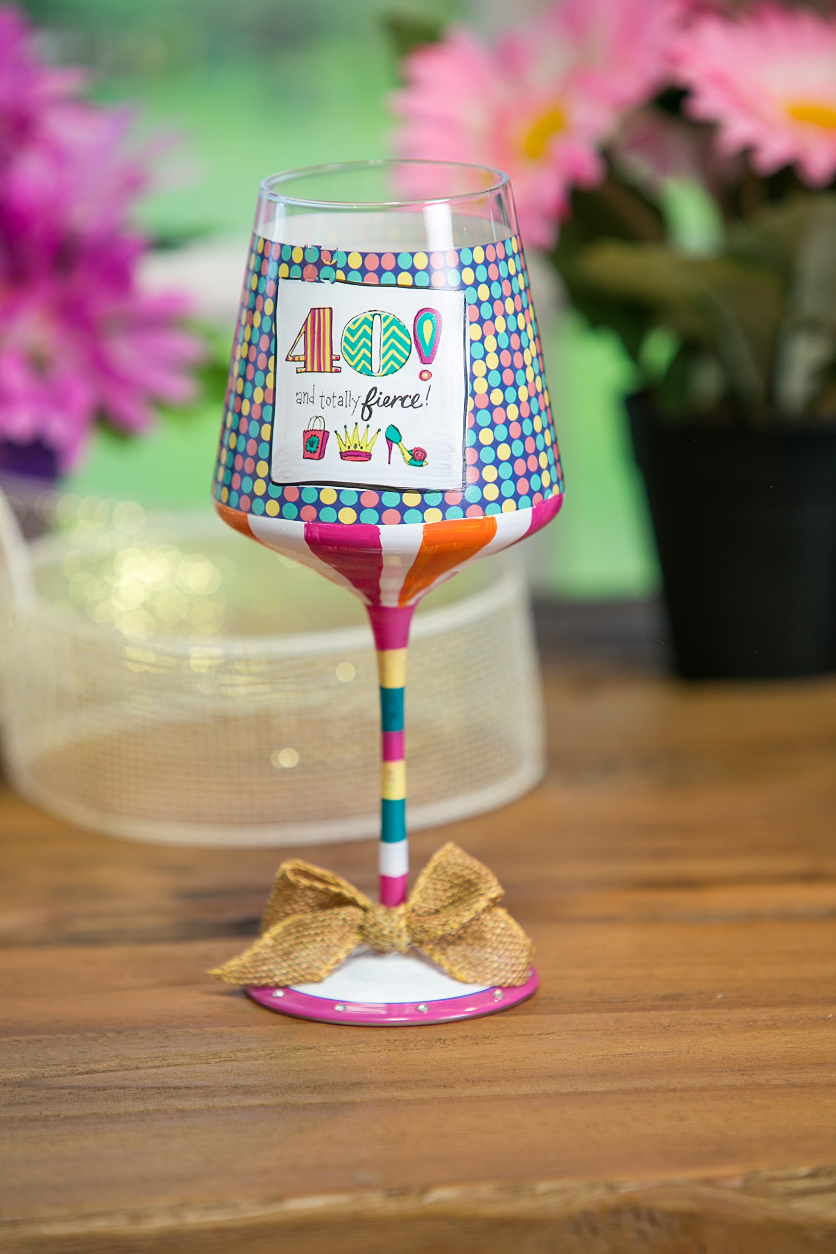 Amazon.com | Cypress Home 40th Birthday Hand Painted Wine Glasses: Wine  Glasses
