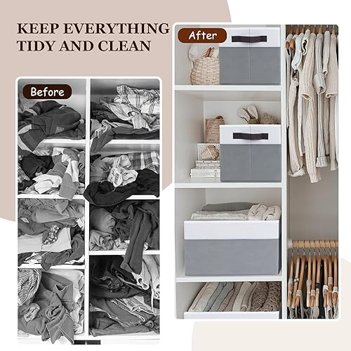 Miniatura 5 de Paquete de 6 cestas de almacenamiento grandes  Contenedores organizadores de armario con asas  Contenedores de almacenamiento de tela plegables para