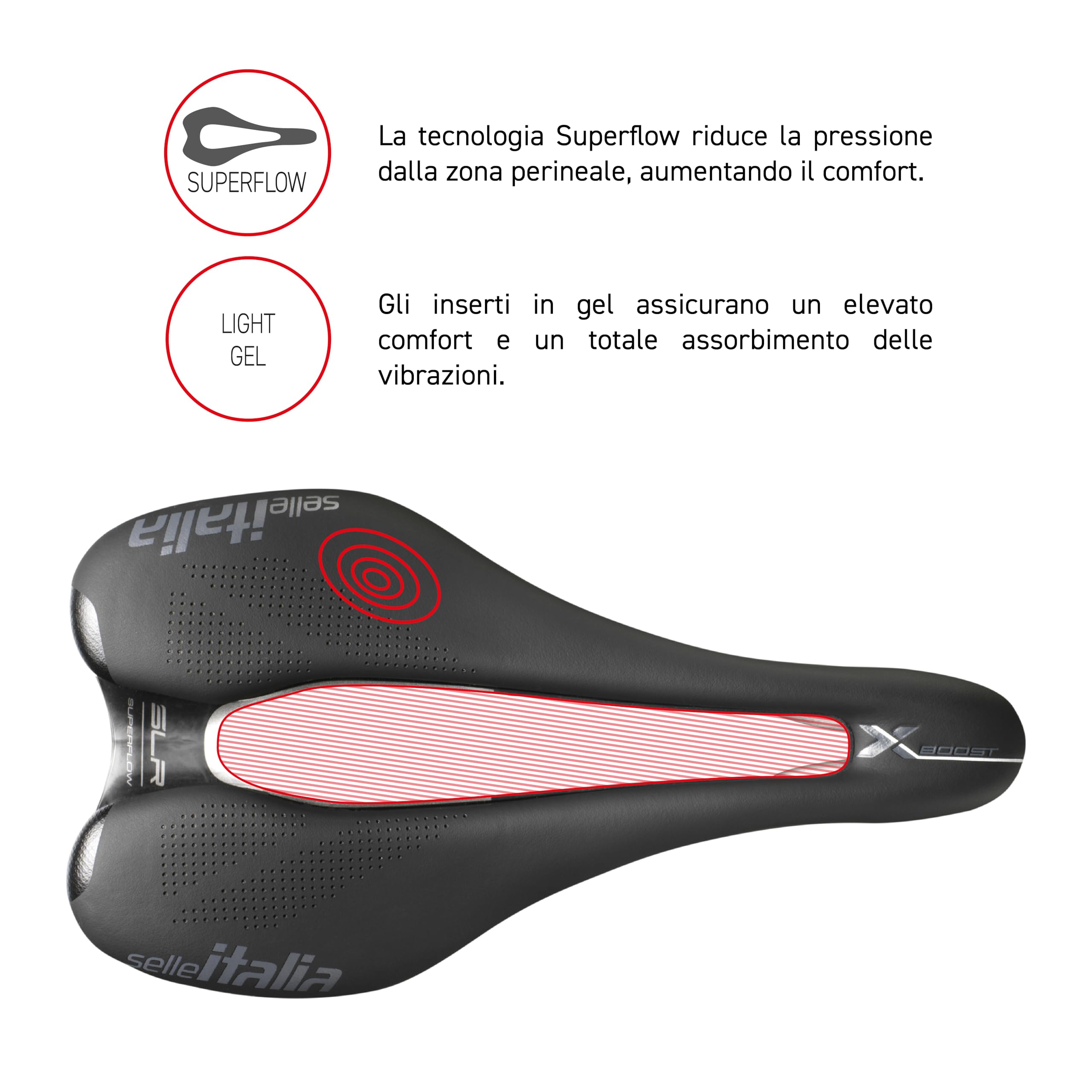Selle Italia SLR Boost X-Cross TI 316 Superflow - Sella Bici da Off-Road, Ciclismo Cross-Country, Foro Anatomico, Ammortizzatori