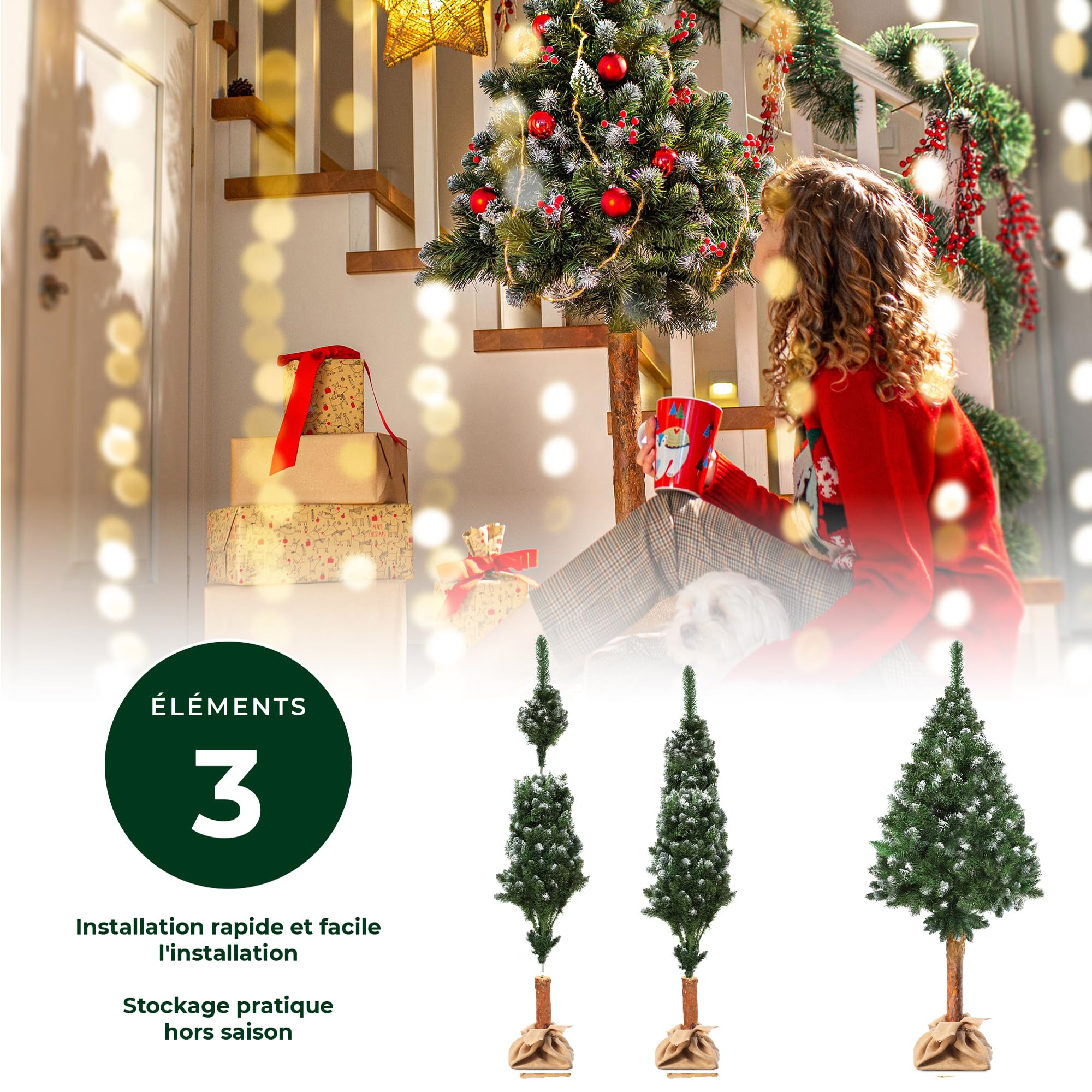 KADAX Sapin de Noël artificiel 160 cm - Pin avec tronc naturel et pointes enneigées - En PVC avec support stable - Décoration de Noël (Anni 160 cm)