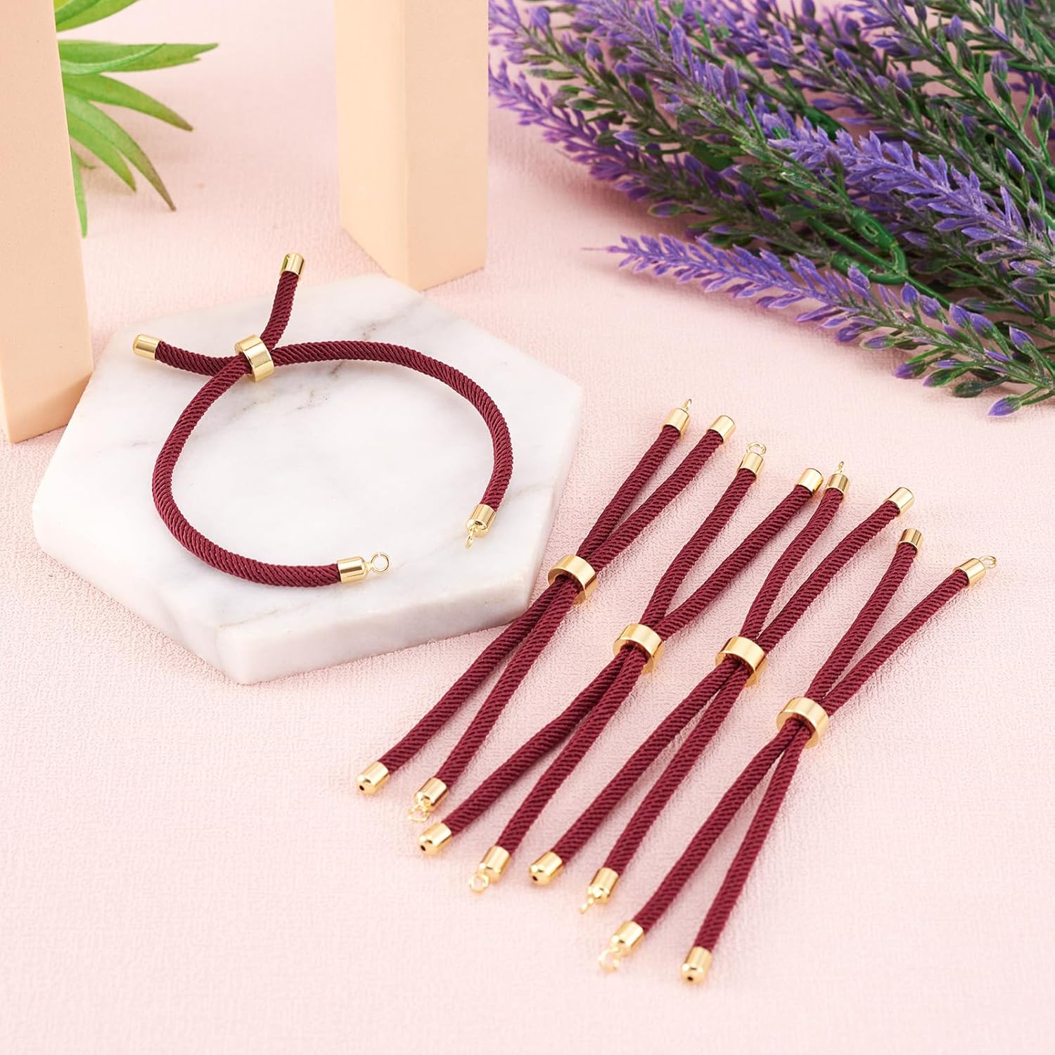 10Pcs Nylon Twisted Cord Bracelet Making Adjustable Slider Bracelets with Golden Brass Findings for DIY Jewelry Making Accessories 9 inch(22.10cm) - Image 2