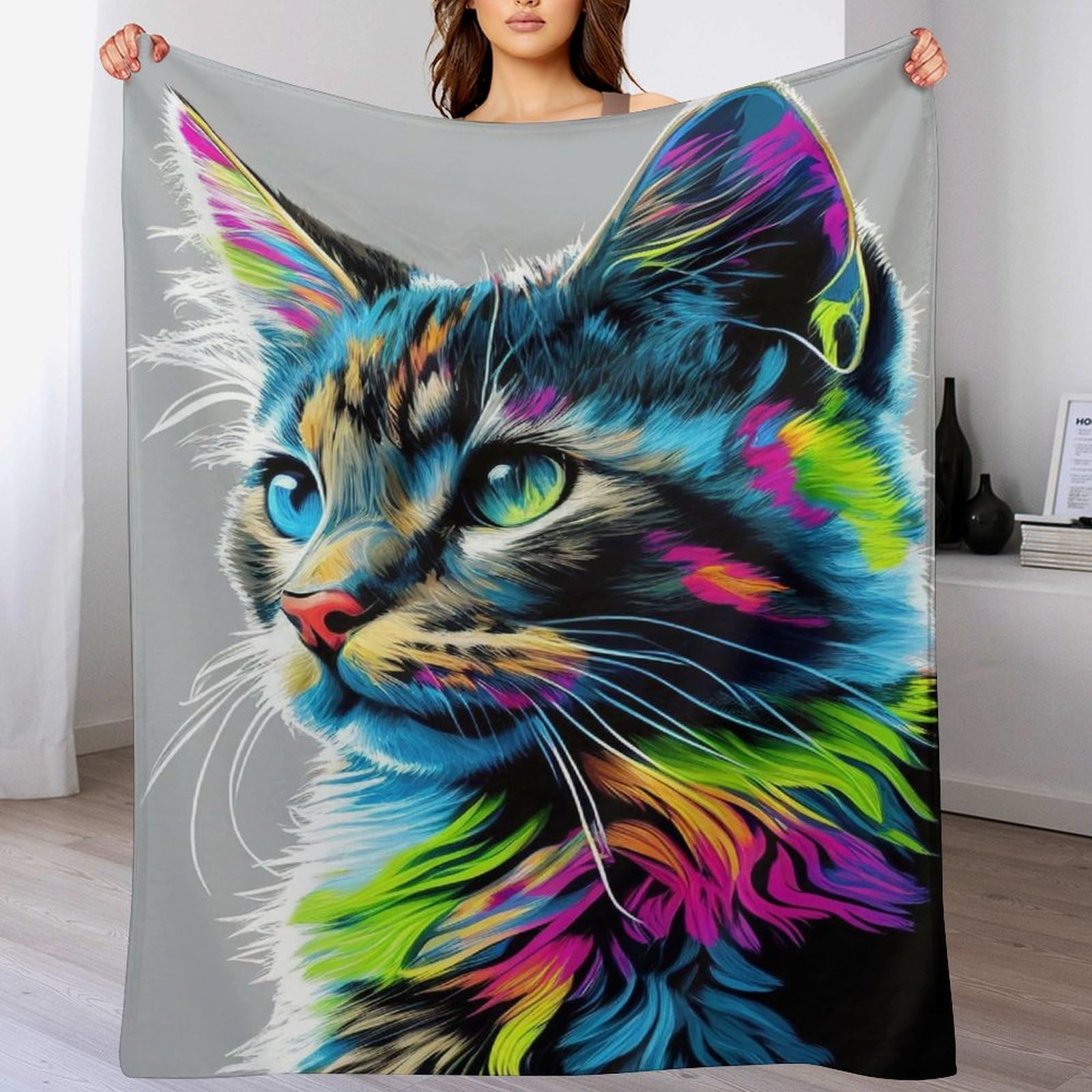 Couverture polaire chat pour canapé et lit - Plaid doux 130x150