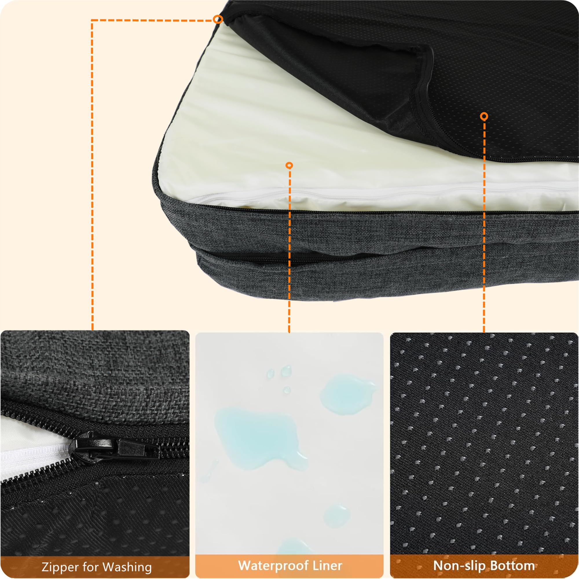 HMTOPE Orthopädisches Hundebett, Hundesofa, hohen Rand, Hundekissen, Hundekorb, Abnehmbar und waschbar, Grosse Hunde & MittelgroßeHunde, Schwarzgrau, 106cm