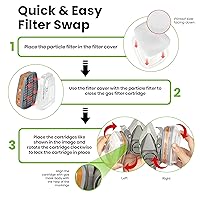 Vista 3 de AirGearPro Máscara respiradora reutilizable G-500 con filtros A1P2 Antigas, antipolvo Máscara de gas ideal para pintar, carpintería