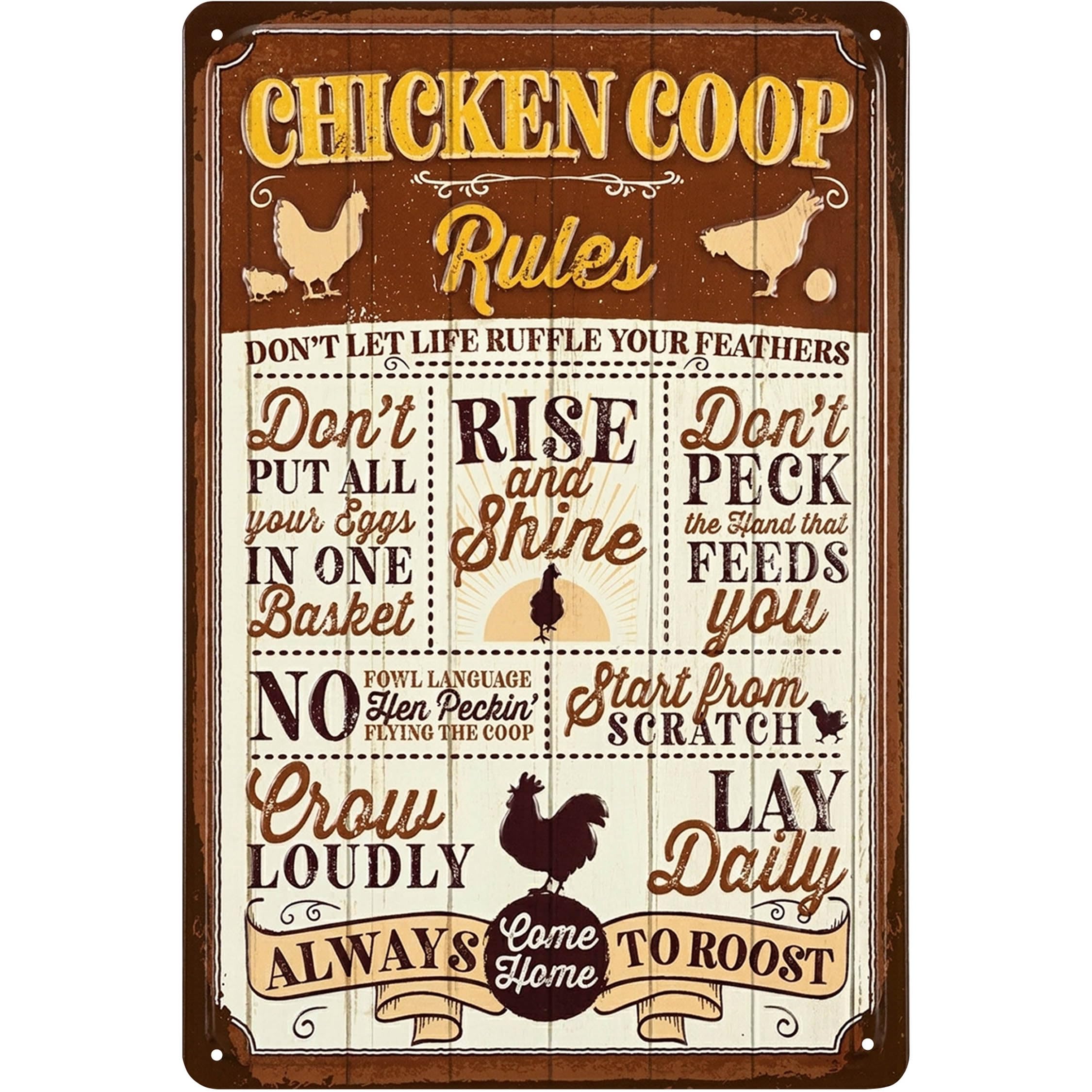LANOLU Funny Chicken Coop Signs for outside, Chicken RULES, Chickens Decor for Coop & Outdoor, Chicken Lover Gifts, Metal Chicken Signs, Chicken Coop Decorations 12x8"