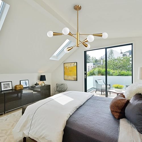 Miniatura 8 de KAISITE Sputnik Chandelier Modern Gold Chandelier 6-Light E26 Mid Century Ceiling Light Fixture Height Adjustable Hanging Pendant Lighting for