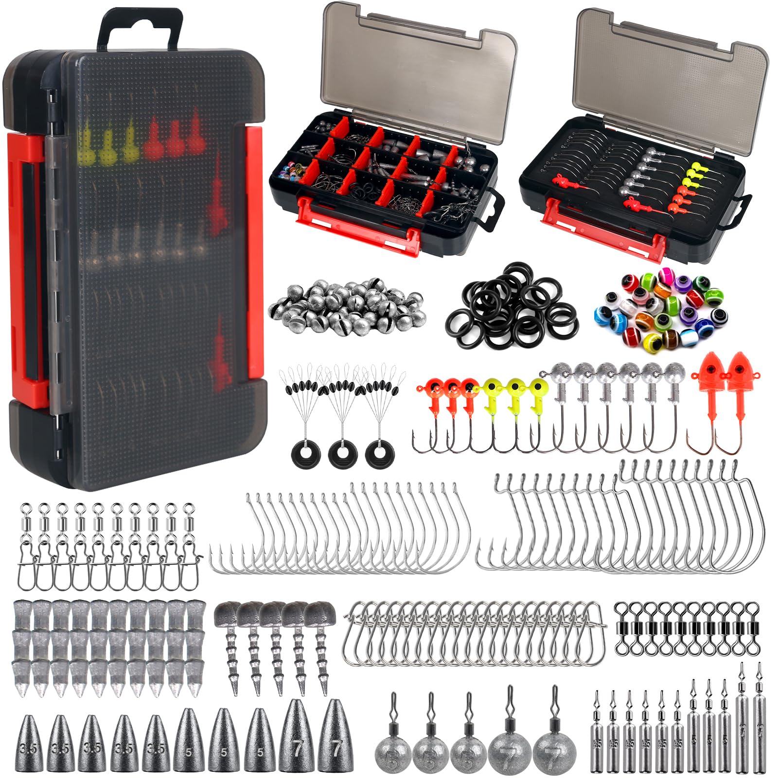 Leeko 198 Pcs Fishing Accessory Set - Tackle Box with Hooks, Weights, Sinker, Spinner Blade - Bass Tackle / Bluegill / Crappie