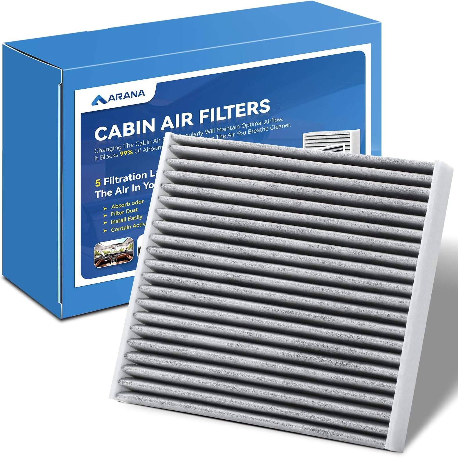 ARANA 1 Pack CF10134 Cabin Air Filter, CP134 Cabin Filter with Activated Carbon for Acura CSX ILX MDX RDX RL RLX TL TLX TSX ZDX, Honda Accord Civic Crosstour CR-V Odyssey Passport Pilot Ridgeline