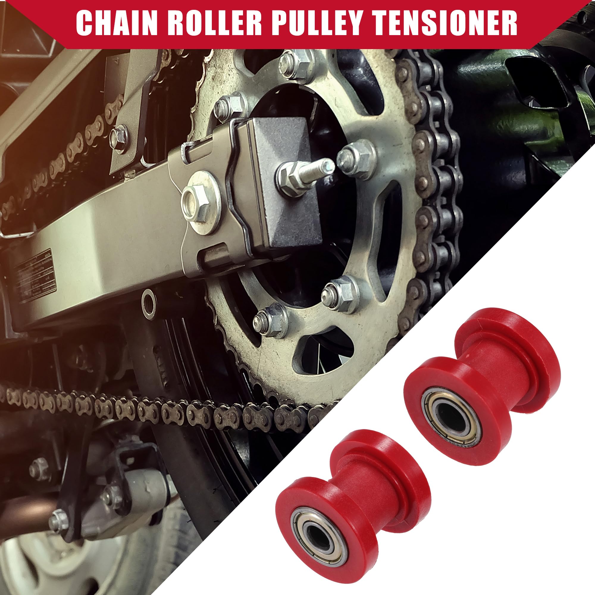 Tenditore a Rulli per Catena/per Moto 8mm 10mm 2 Set Rosso