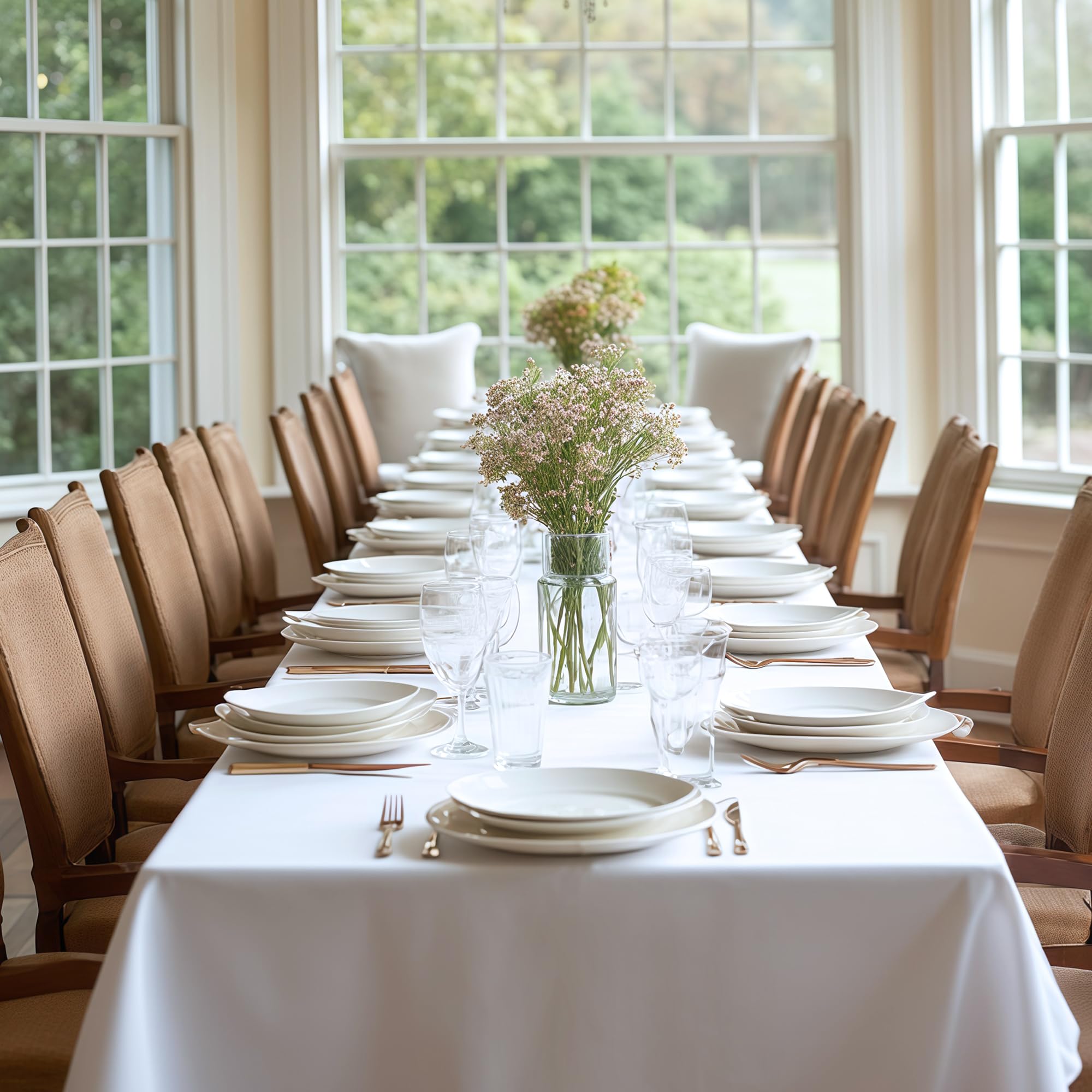 sancua White Table Cloths Rectangle, 10 Pack Tablecoths Rectangular for 6 Foot Tables - Washable Polyester Fabric Table Cover for Wedding, Birthday Party, Banquet Reception, 54x108 Inch