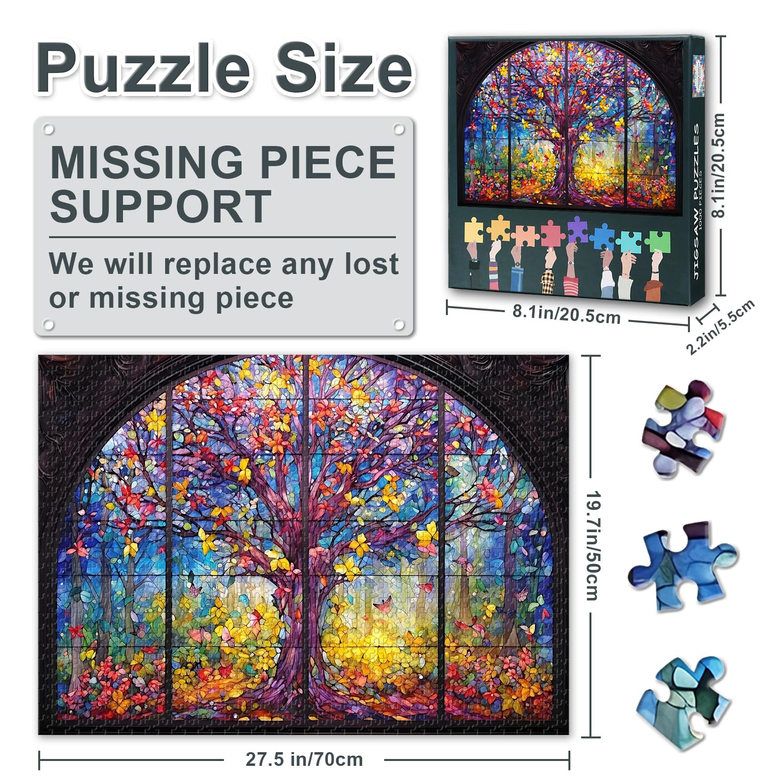 Stained Glass Window Jigsaw Puzzle 1000 Pieces for Adults Church Architecture Puzzle Colorful Prague Czech Republic Design Challenging Art Activity Home Decor Gift 27.5x19.7 Inch - Image 3