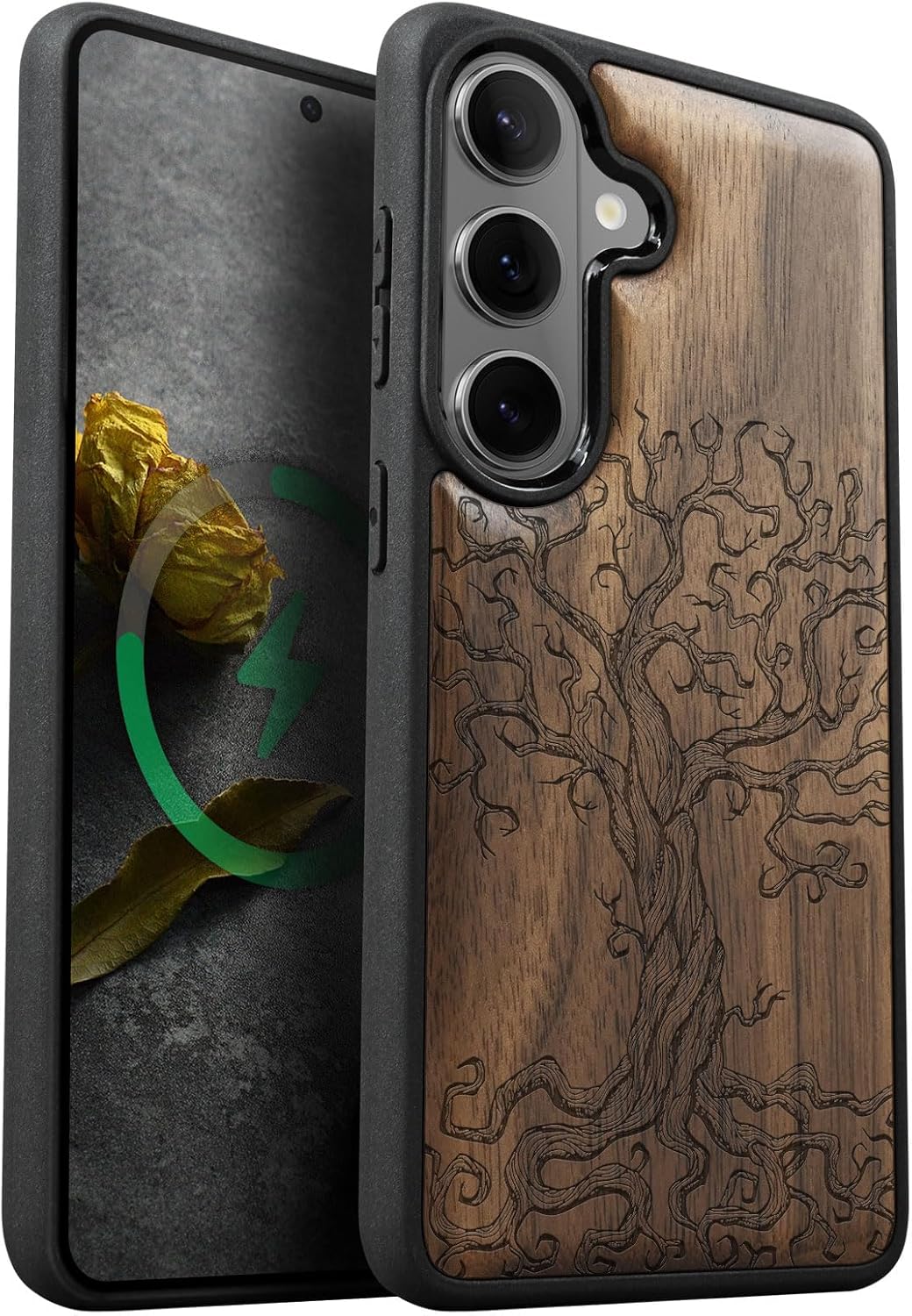 Carveit Magnetic Wooden Case for Galaxy S26+ Samsung S26 Plus Case, TPU Shockproof Cover & Wood Engraved, Compatible with MagSafe Wireless Chargers (Twisted Tree of Life) Walnut