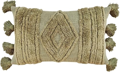 Miniatura 1 de BOHOPHY Funda de almohada decorativa de algodón suave, diseño bohemio, con borlas gruesas, 12 x 20 pulgadas, funda de cojín lumbar rectangular con