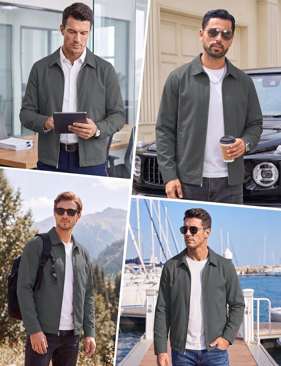 Cotrasen Men's Lightweight Jacket Cotton Casual Jacket for Men Dark Gray L