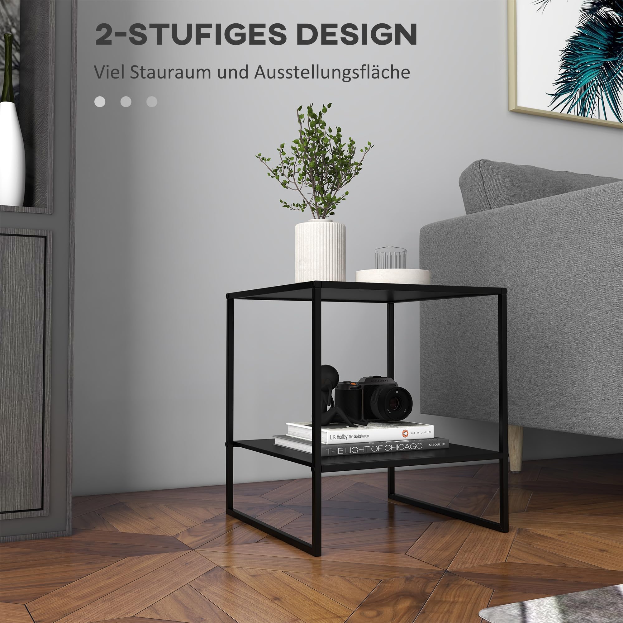 HOMCOM Couchtisch Wohnzimmertisch mit Stauraum 40 x 40 x 45 cm, Schwarz