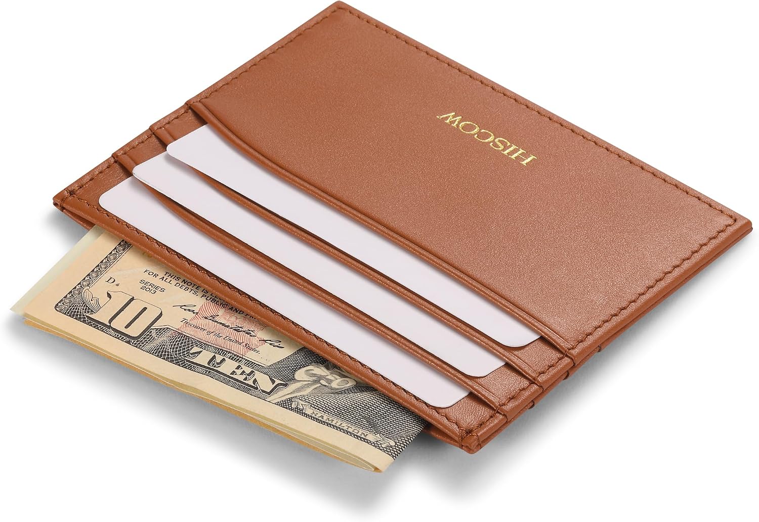 Leather Slim Card Holder, Tiny Small Credit Card Wallet ID Case for Men & Women (Cognac)