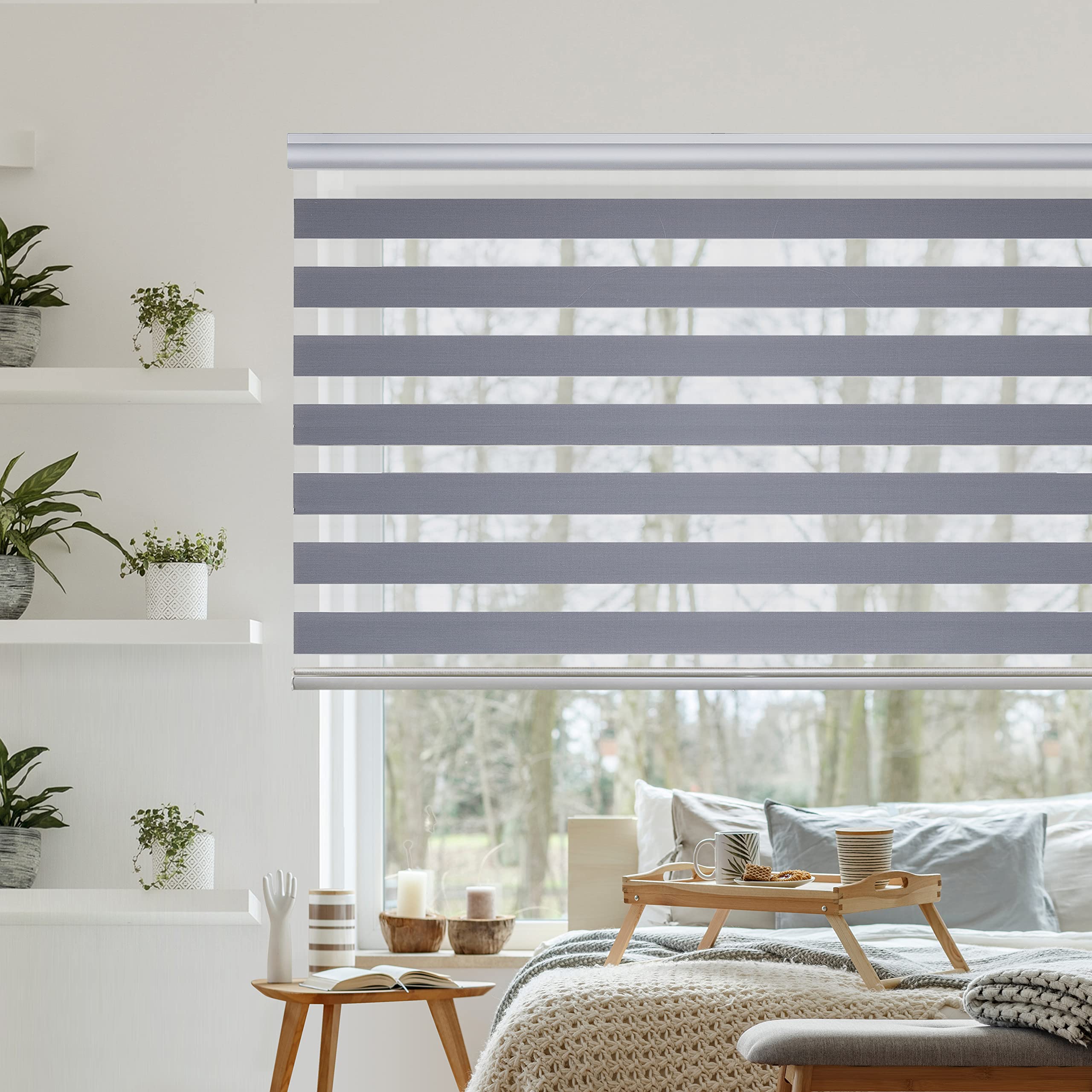 Estores Noche y Día Premium Alta Gama Fácil instalación 60x250 cm Plata | Estor con galería redonda y cadeneta en aluminio de Máxima Calidad para ventanas. El ancho de la tela mide 58 cm StoresDeco