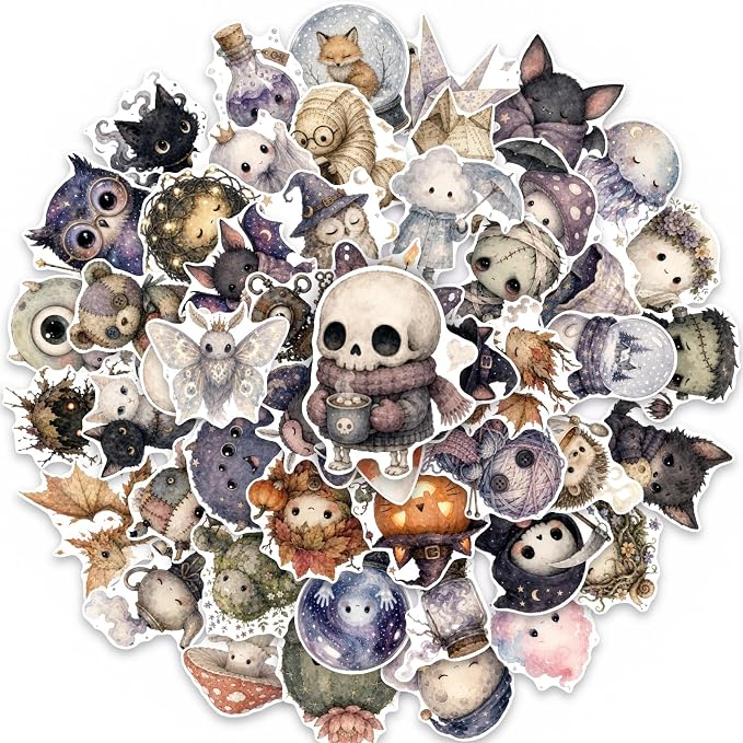 50Pcs Cute Dark Gothic Spooky Ghost Stickers for Laptop Skateboard Kindle