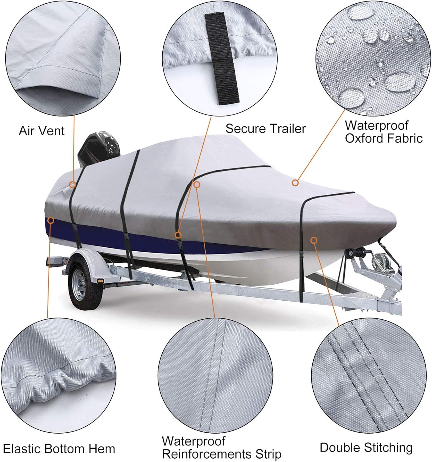 RVMasking Upgraded 900D Trailerable Full Size Boat Cover Gray for V-Hull Runabouts Outboards and I/O Bass Boats, with Motor Cover (Length:17'-19' Beam Width: up to 96", Gray) : Sports & Outdoors