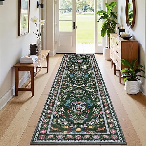 Miniatura 55 de HEBE - Alfombra de pasillo de 2 x 8 pies, lavable, vintage, envejecida, antideslizante, alfombra de lavandería, alfombra bohemia para pasillos
