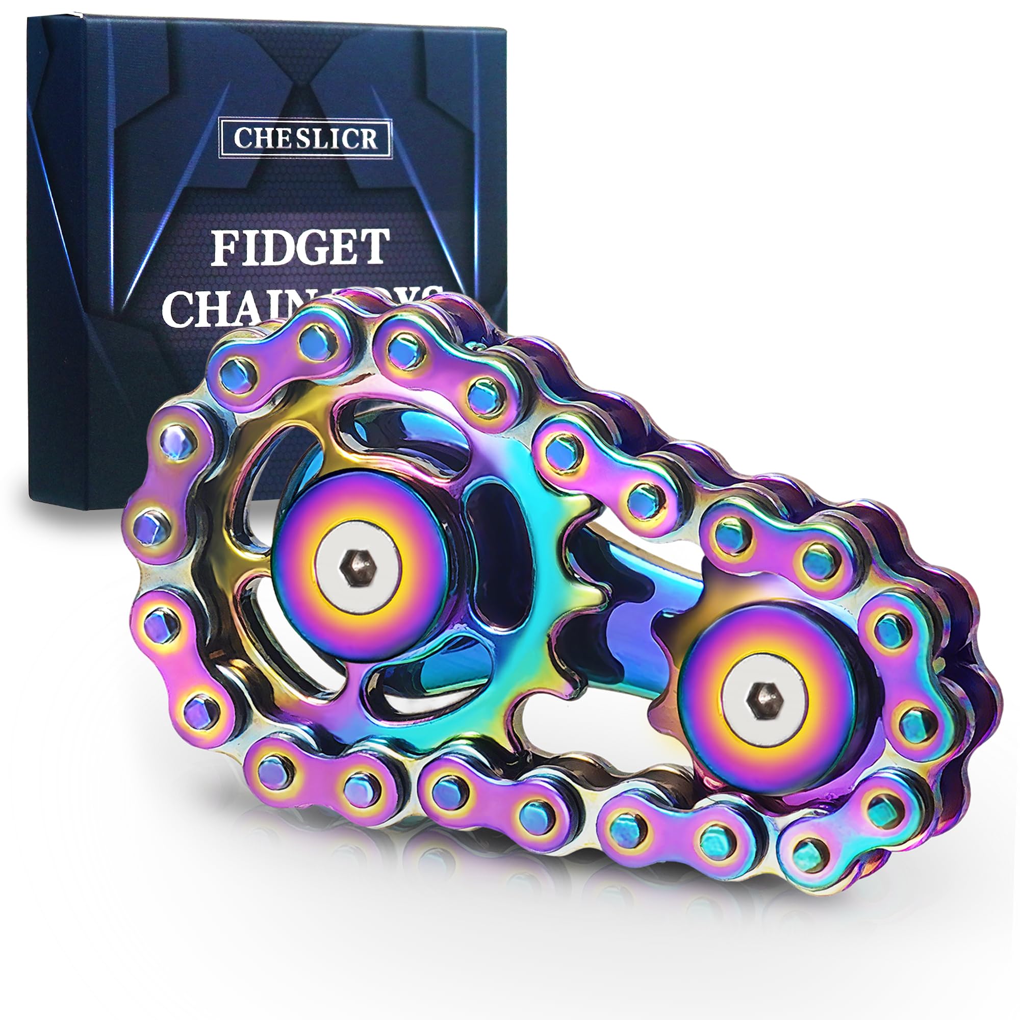 Fidget Spinners Toys for Adults Metal Figette Bike Chain Pain Stim Fidgets Toy for Teens ADHD Cool Gadgets Desk Offices Gift Anxiety Relief Items Stress Tool Sensory Spiky Toy for Autism - Colorful