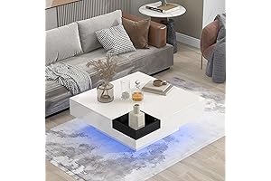 Modern White Square Coffee Table With LED Light