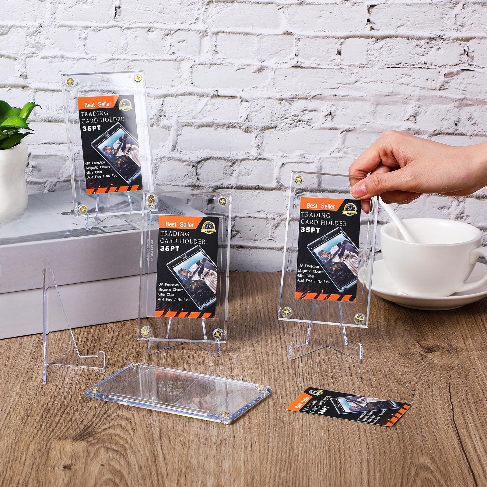 Jetec 30 protectores de tarjetas de intercambio de tornillos con soportes de exhibición, soporte acrílico para tarjetas de béisbol de 35 PT para tarjetas de intercambio, almacenamiento y exhibición