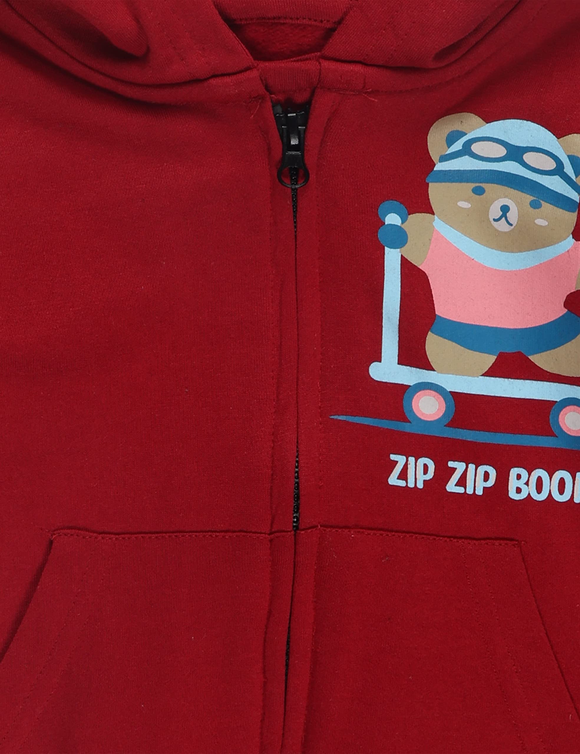 The Mom Store Unisex Fleece Hooded Neck Regular Fit Hoodie (ZPJK-ZPBM-0-6_Zip Zip Boom_Maroon_0 Months-6 Months) - Image 4 thumbnail