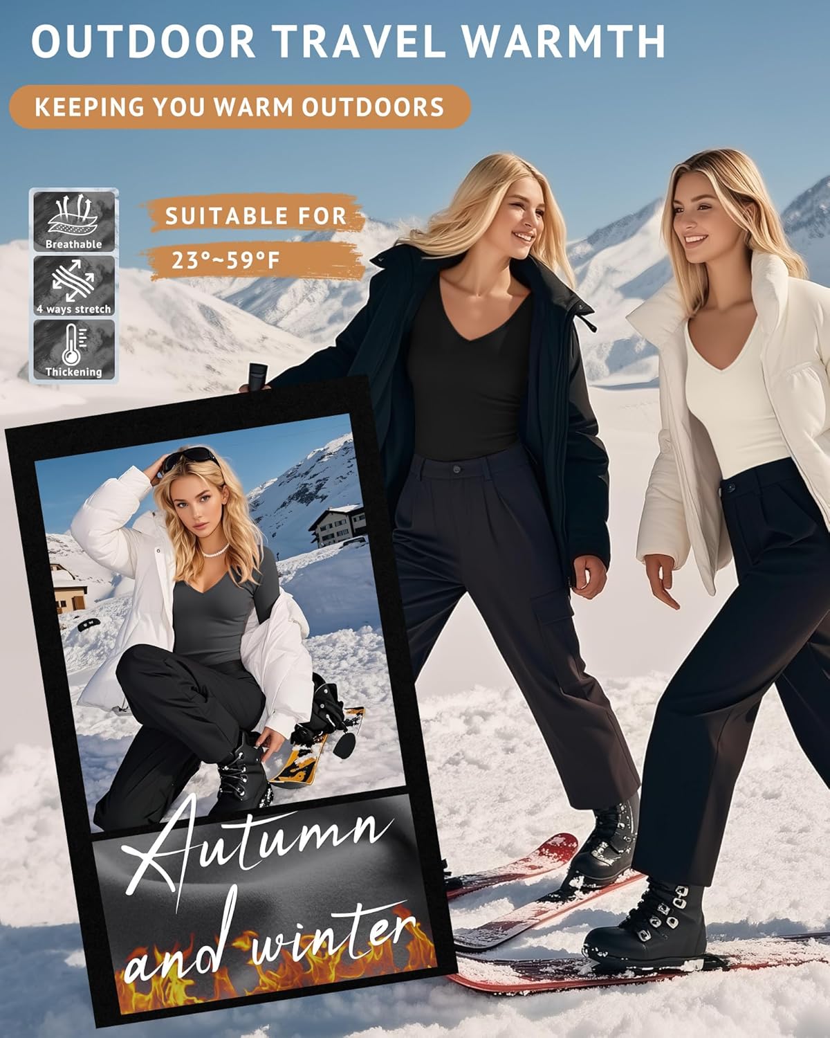 4 Pack Women's Long Sleeve Thermal Shirts Fleece Lined V Neck Slim Fit Underwear Base Layer Basic Winter Warm Tops - Image 2