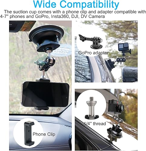 Miniatura 2 de PellKing Soporte de ventosa para cámara con soporte para teléfono y adaptador de cámara de acción Accesorios para Insta360 X5, X4 X3, ONE X2, ONE