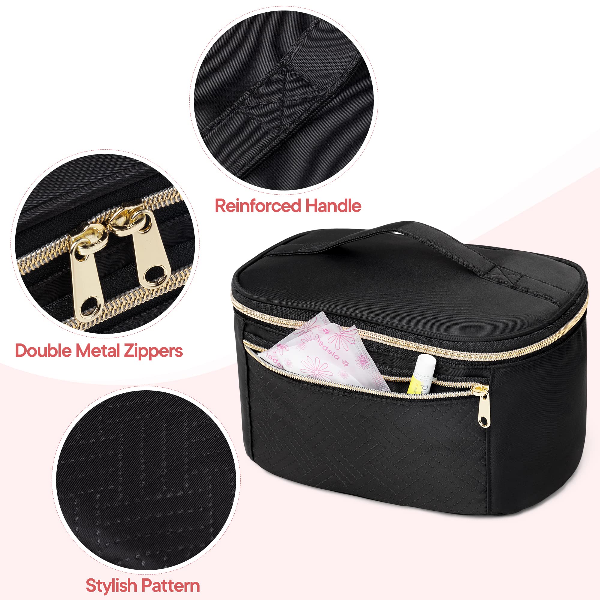 Fasrom Borsa portalatte indossabile compatibile con i tiralatte Elvie e Medela in stile, borsa per il trasporto del tiralatte con tappetino impermeabile per le mamme che lavorano in viaggio, Nero